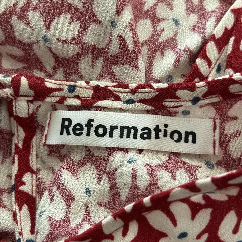 Reformation Dress Womens 2 Red Floral Cutout Maxi Fit Flare Short Sleeve Slit - Picture 14 of 16